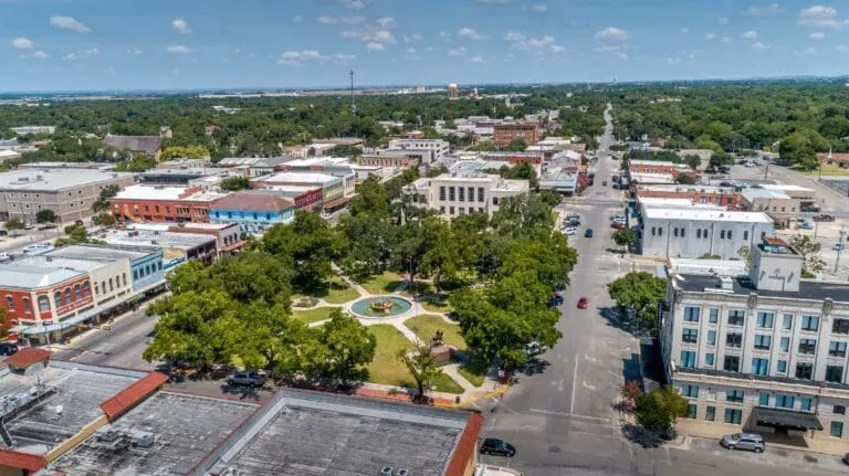 Drone Photo of Downtown Seguin horizon