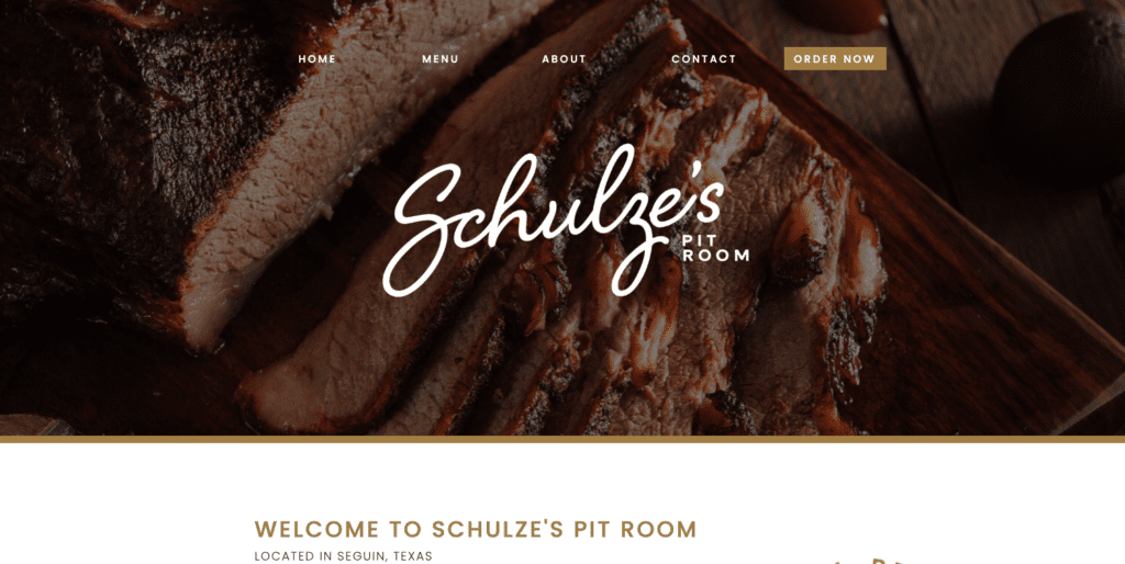Schulze's Pitroom Website Homepage showing Barbecue