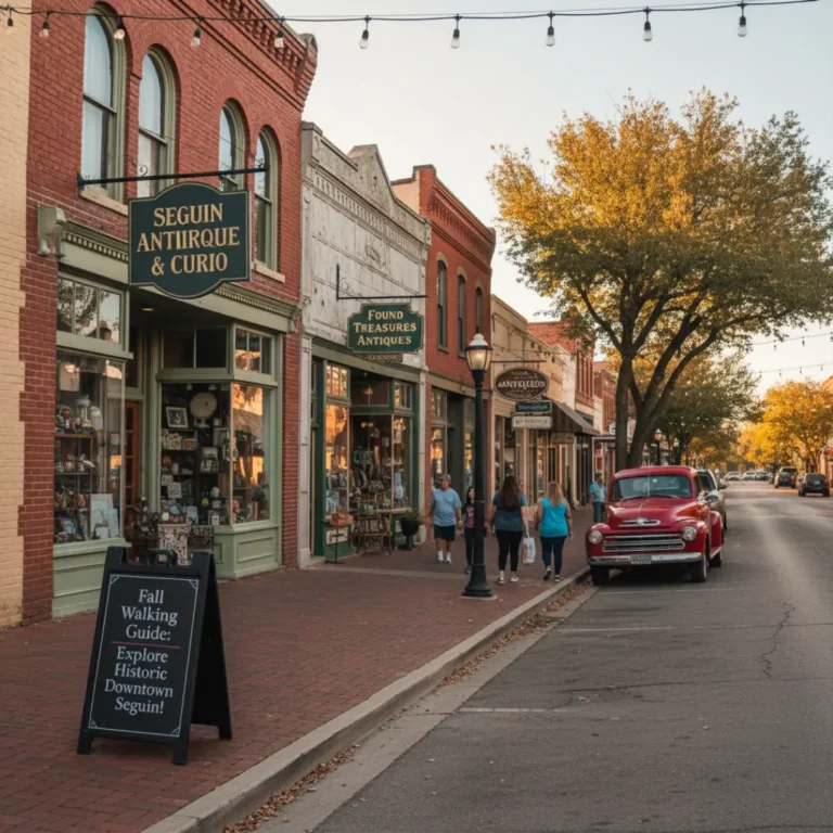 an image that captures the charm of historic downtown Seguin, featuring antique shops and the unique architecture