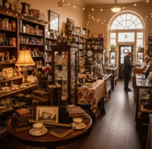 an inviting interior shot of an antique store